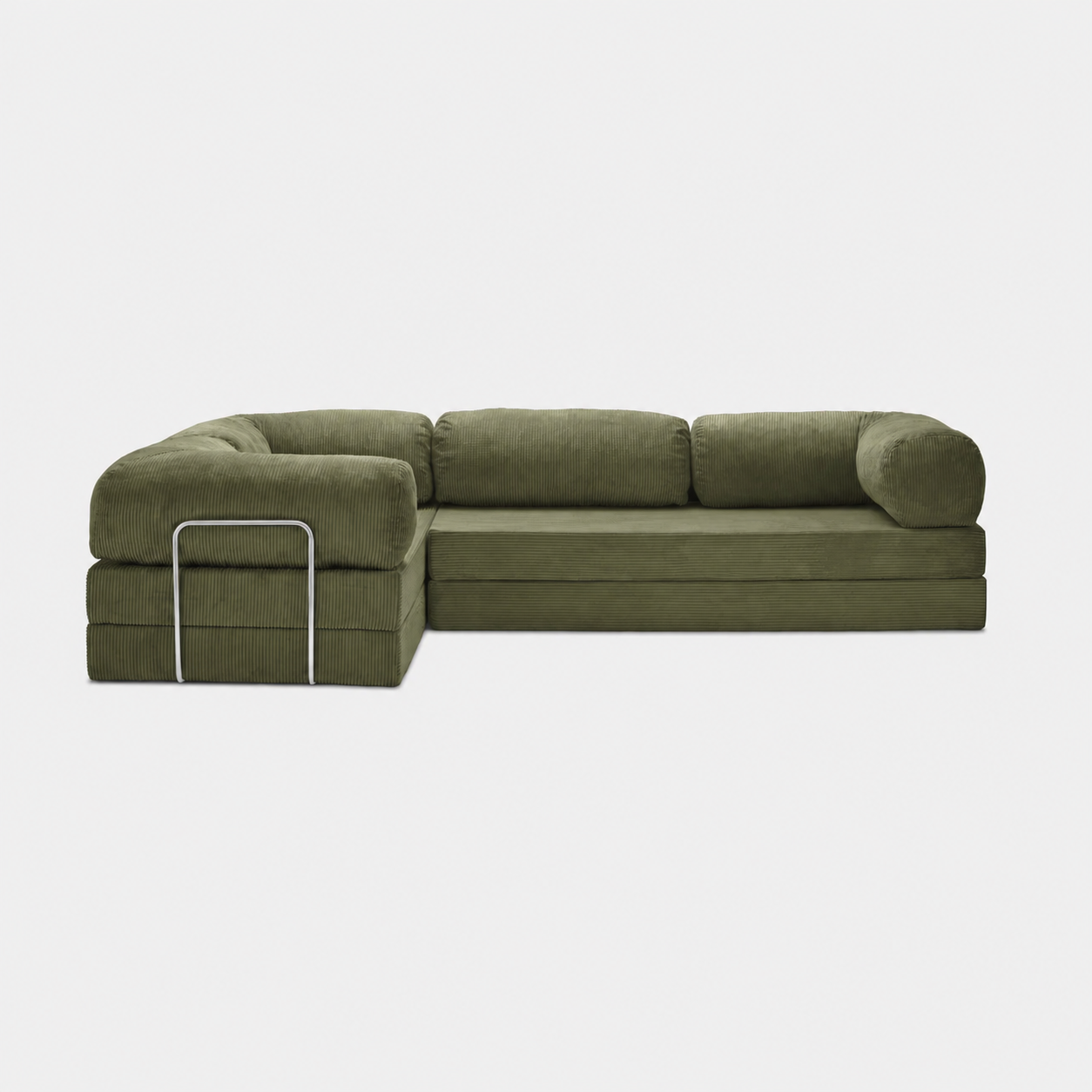 Canapé d'angle fermé modulable velours côtelé 300X200 vert olive