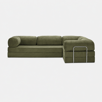 Canapé d'angle fermé modulable velours côtelé 300X200 vert olive