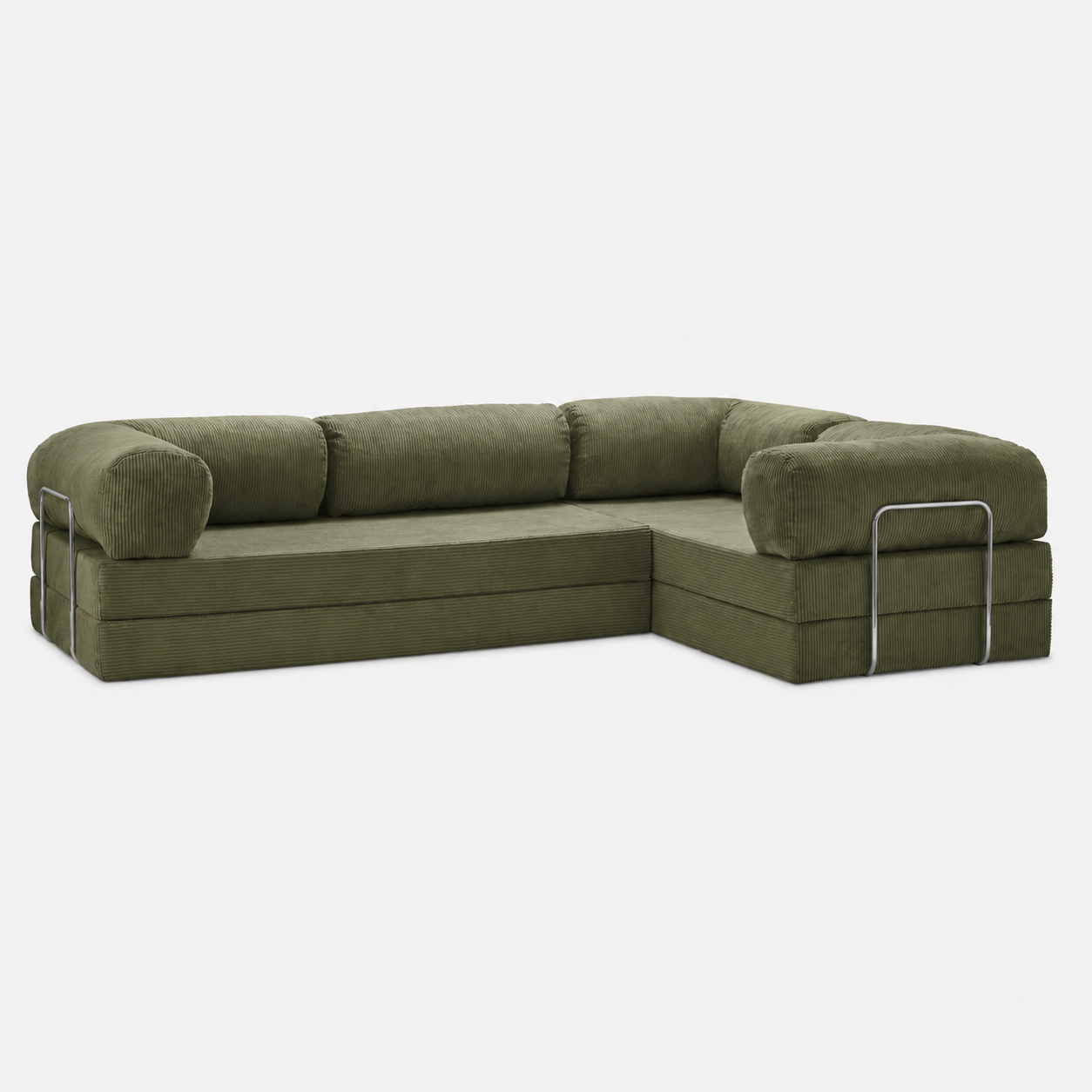 Canapé d'angle fermé modulable velours côtelé 300X200 vert olive