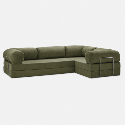 Canapé d'angle fermé modulable velours côtelé 300X200 vert olive