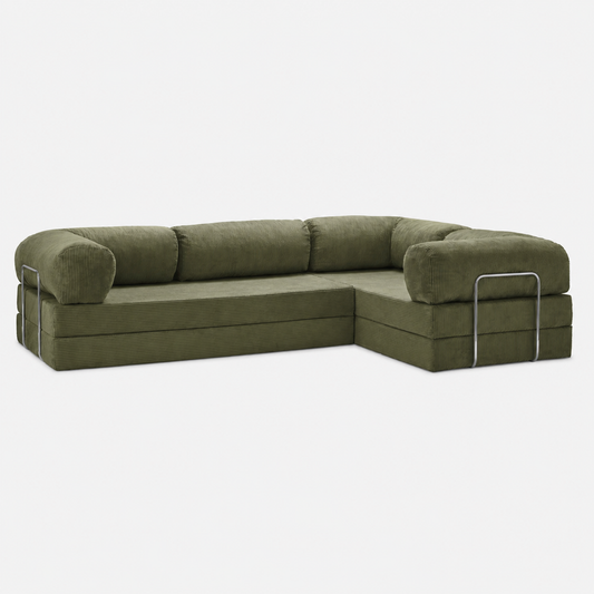 Canapé d'angle fermé modulable velours côtelé 300X200 vert olive