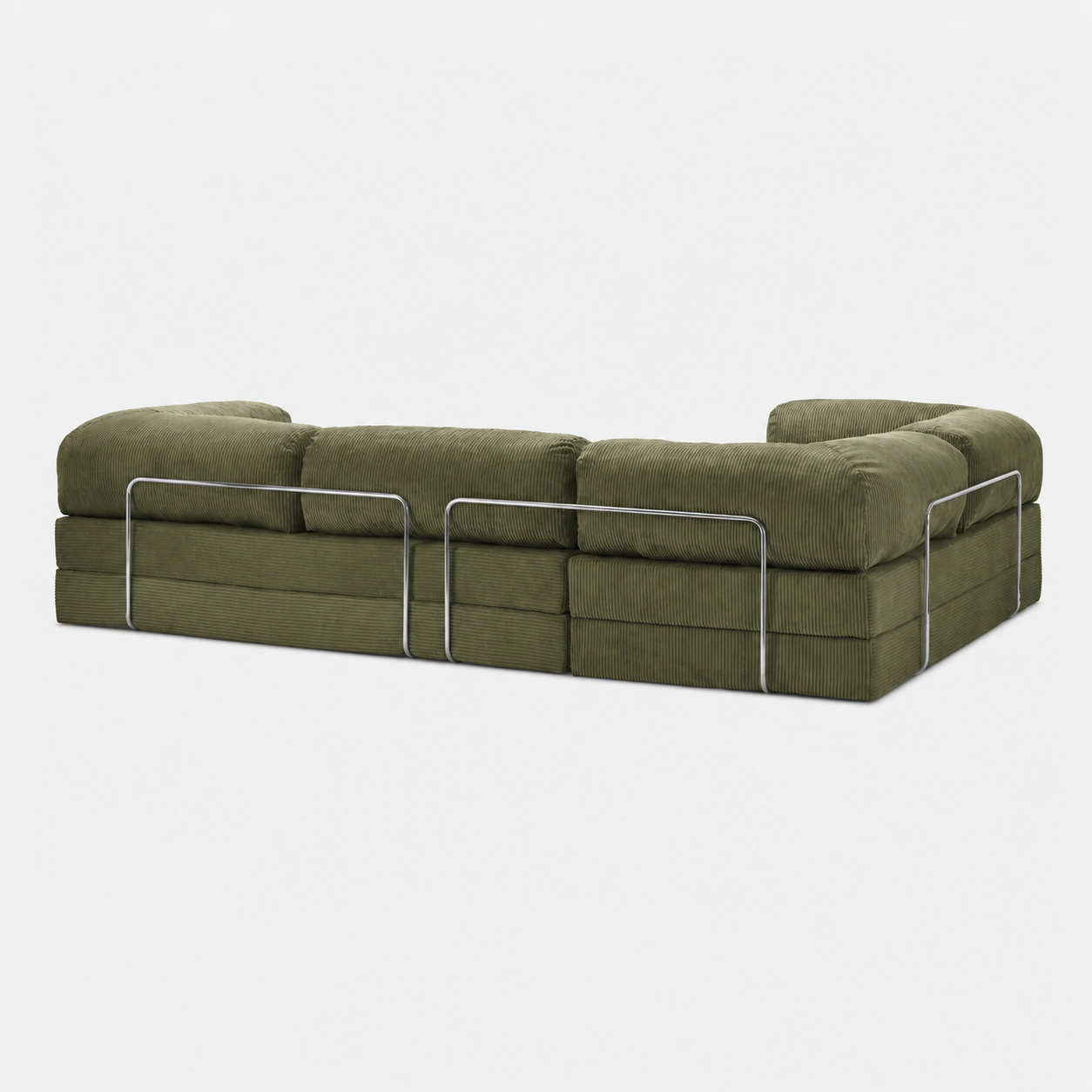 Canapé d'angle fermé modulable velours côtelé 300X200 vert olive