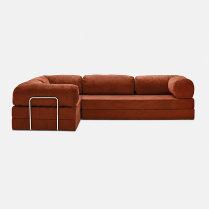Canapé d'angle fermé modulable velours côtelé 300X200 rouge brique