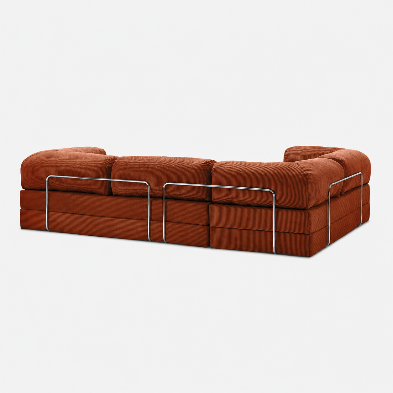 Canapé d'angle fermé modulable velours côtelé 300X200 rouge brique