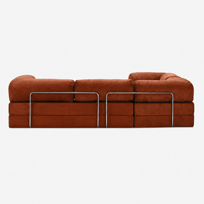Canapé d'angle fermé modulable velours côtelé 300X200 rouge brique