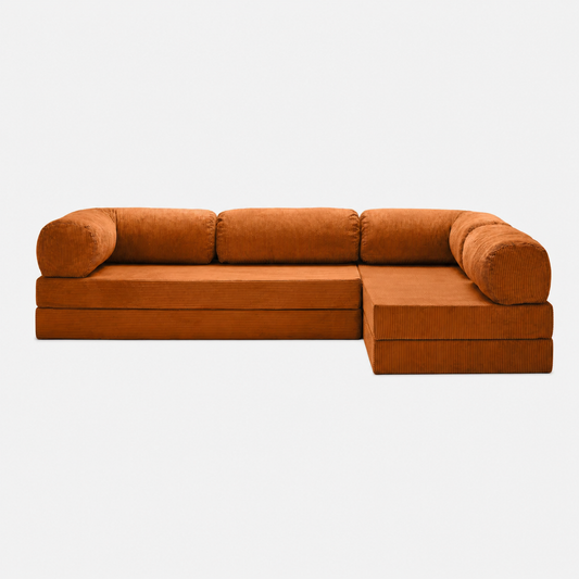 Canapé d'angle modulable velours côtelé 300X200 brun/orangé