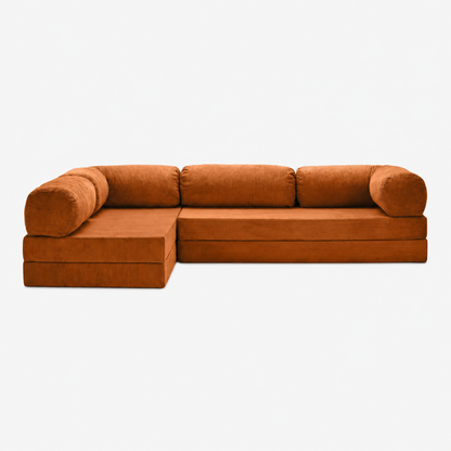 Canapé d'angle modulable velours côtelé 300X200 brun/orangé