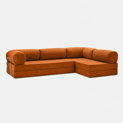 Canapé d'angle modulable velours côtelé 300X200 brun/orangé