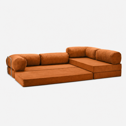 Canapé d'angle modulable velours côtelé 300X200 brun/orangé