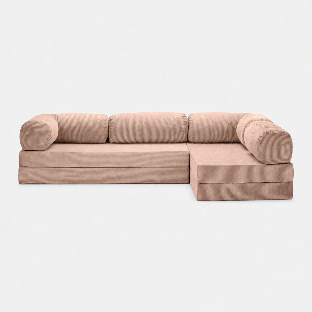 Canapé d'angle modulable velours côtelé 300X200 rose poudré