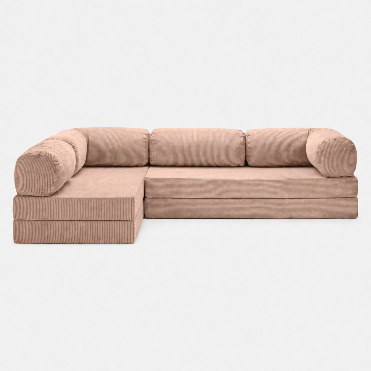 Canapé d'angle modulable velours côtelé 300X200 rose poudré