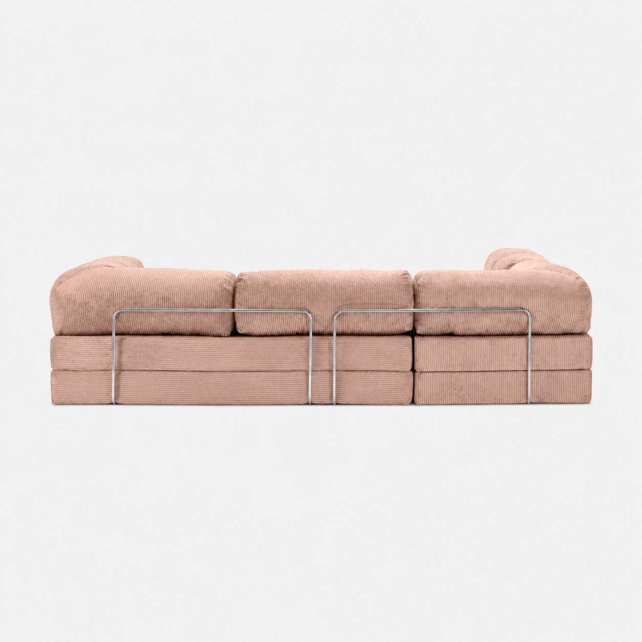 Canapé d'angle modulable velours côtelé 300X200 rose poudré