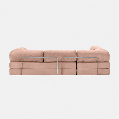 Canapé d'angle modulable velours côtelé 300X200 rose poudré