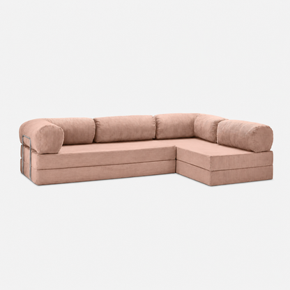 Canapé d'angle modulable velours côtelé 300X200 rose poudré
