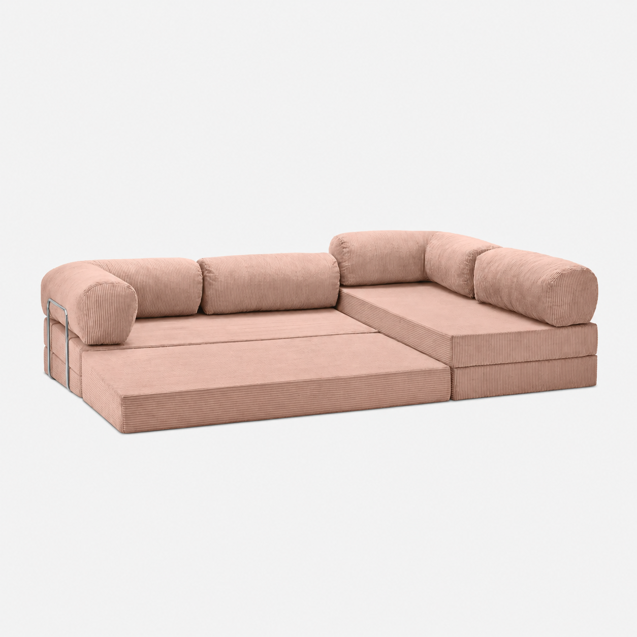 Canapé d'angle modulable velours côtelé 300X200 rose poudré