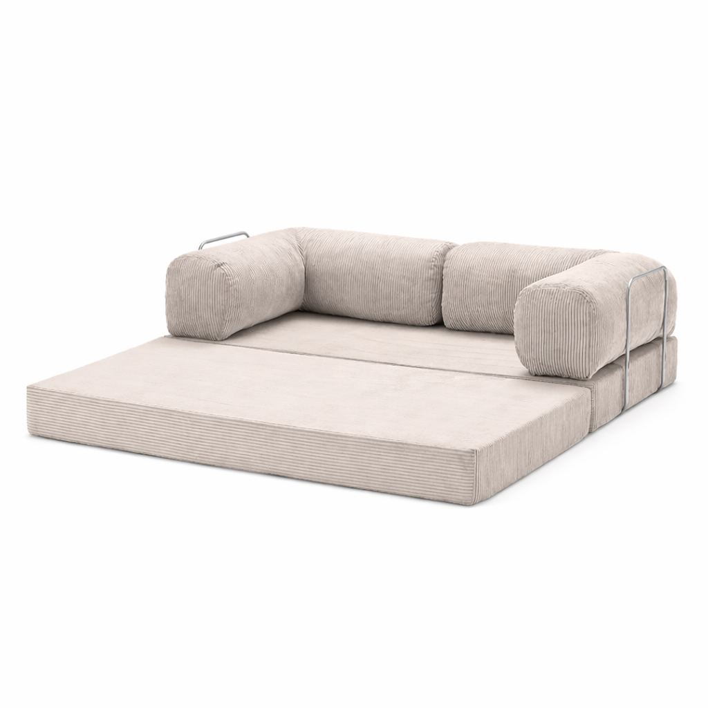 Canapé modulable velours côtelé 200X100 blanc givre