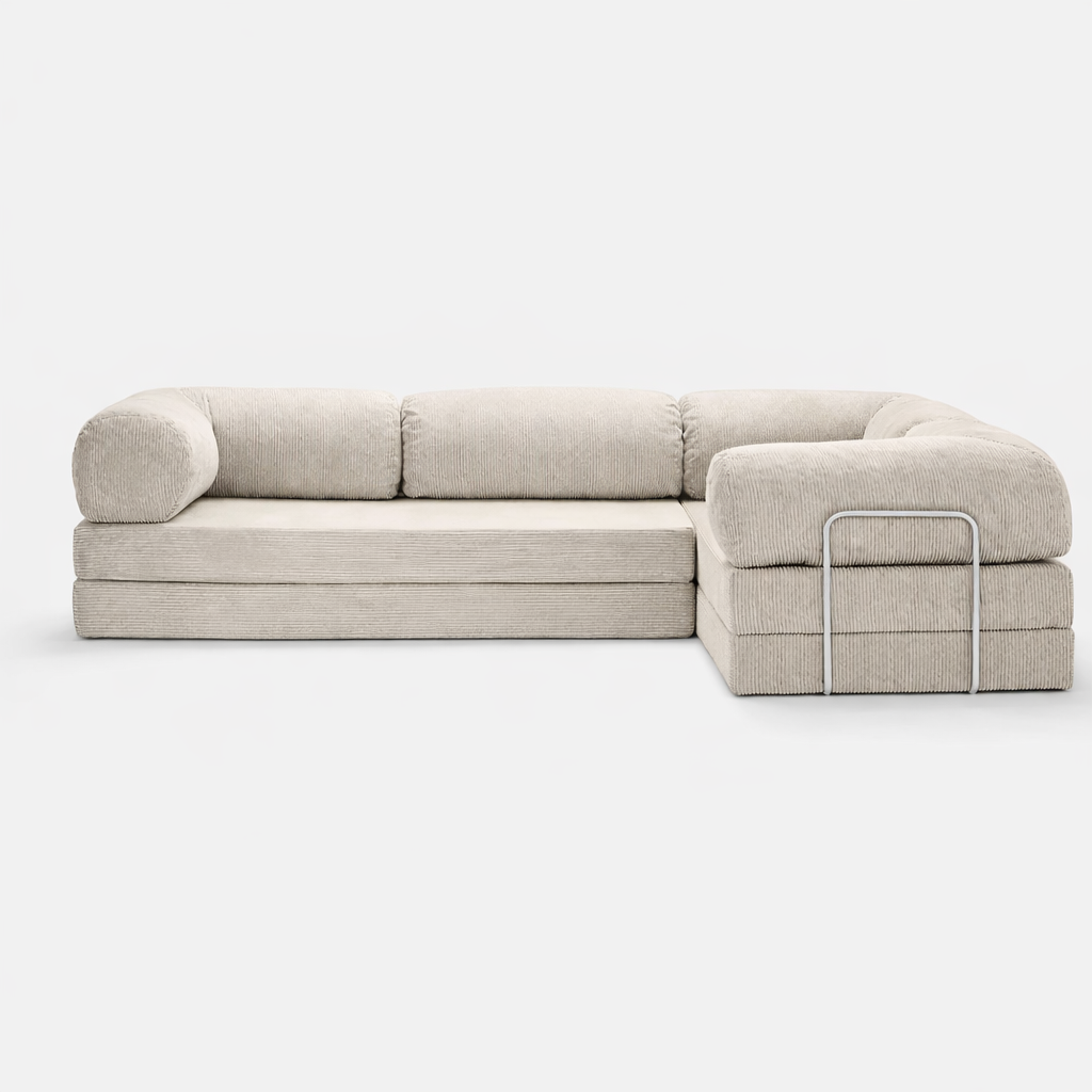 Canapé d'angle fermé modulable velours côtelé 300X200 blanc givre