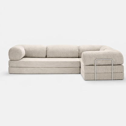 Canapé d'angle fermé modulable velours côtelé 300X200 blanc givre