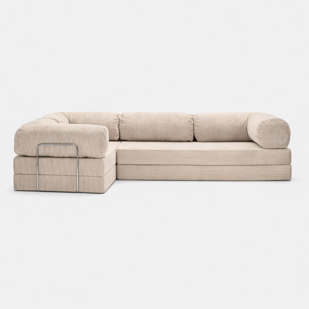 Canapé d'angle fermé modulable velours côtelé 300X200 blanc givre