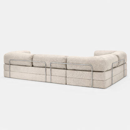 Canapé d'angle fermé modulable velours côtelé 300X200 blanc givre