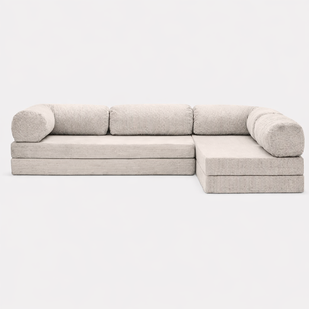 Canapé d'angle modulable velours côtelé 300X200 blanc givre