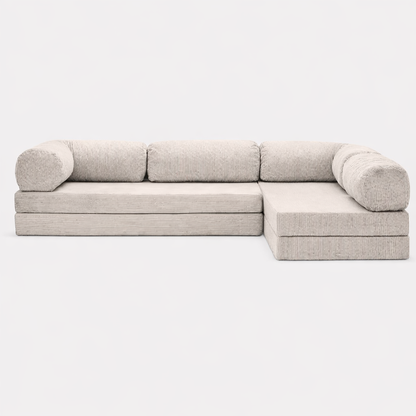 Canapé d'angle modulable velours côtelé 300X200 blanc givre
