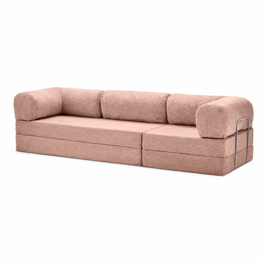 Canapé modulable velours côtelé 300X100 rose poudré