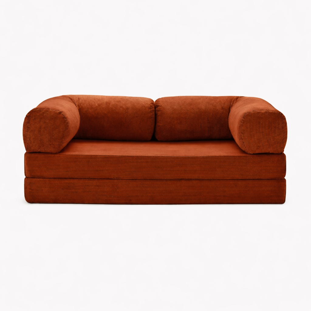 Canapé modulable velours côtelé 200X100 rouge brique
