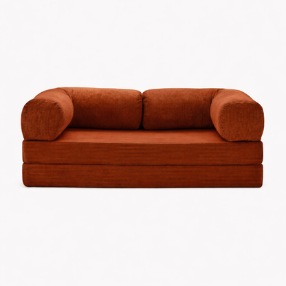Canapé modulable velours côtelé 200X100 rouge brique