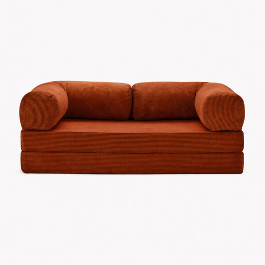 Canapé modulable velours côtelé 200X100 rouge brique