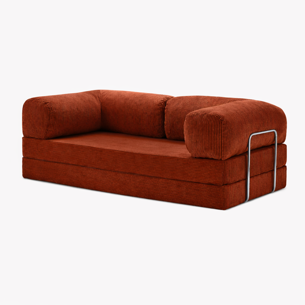 Canapé modulable velours côtelé 200X100 rouge brique
