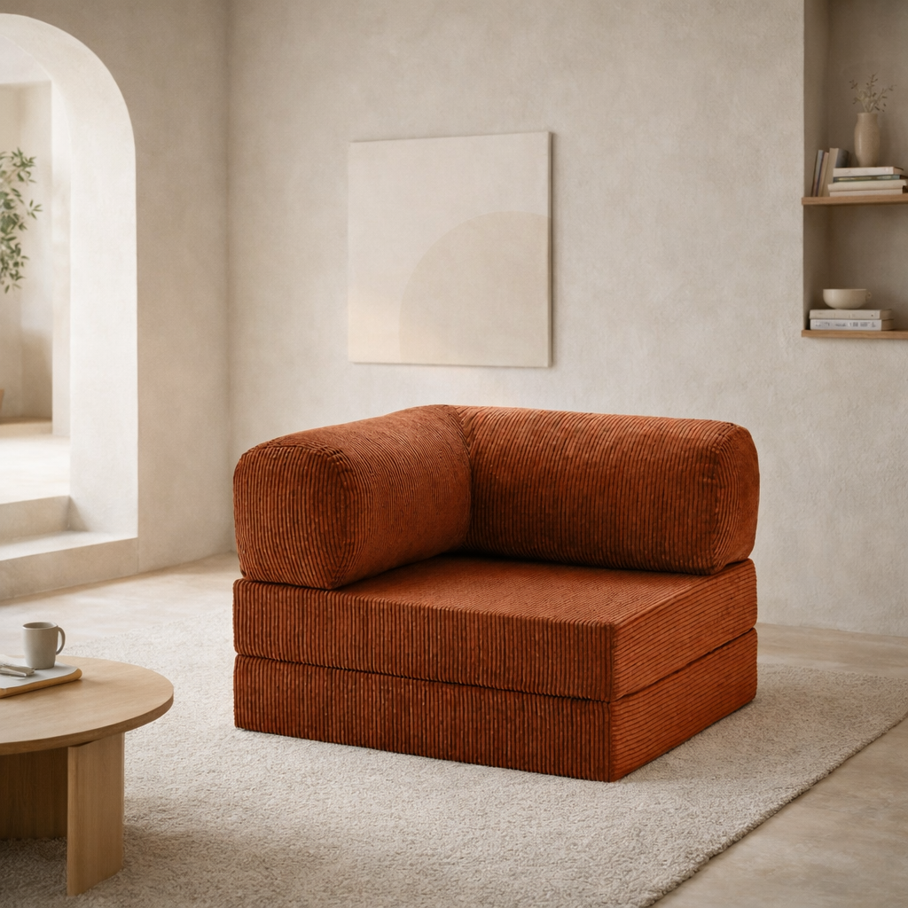 Fauteuil modulable velours côtelé 100X100 rouge brique