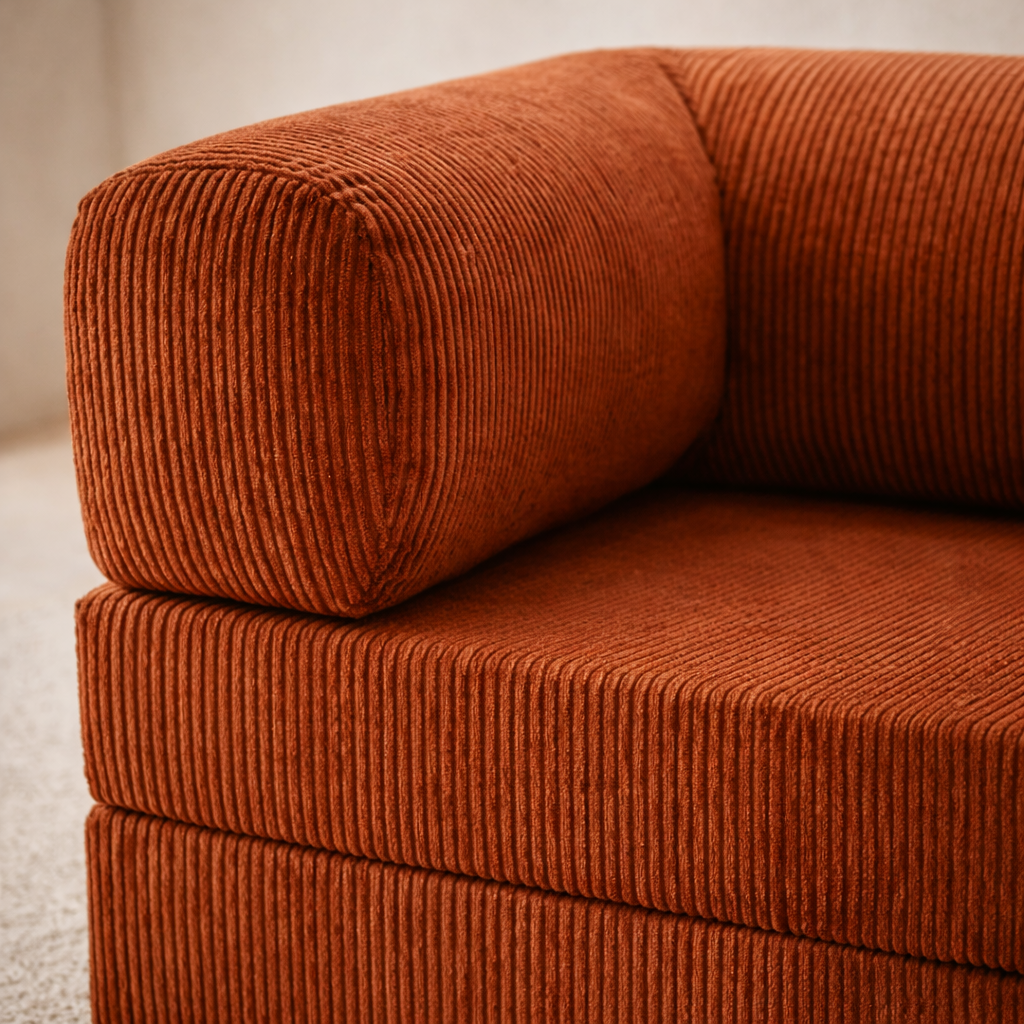 Canapé modulable velours côtelé 200X100 rouge brique
