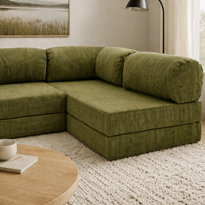 Canapé d'angle modulable velours côtelé 300X200 vert olive