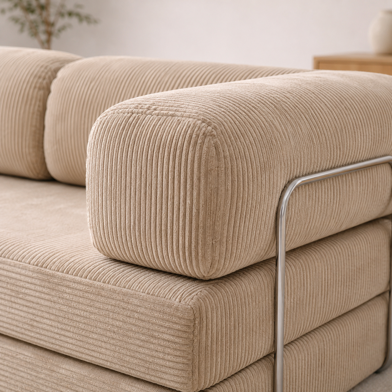 Canapé modulable velours côtelé 200X100 beige sable