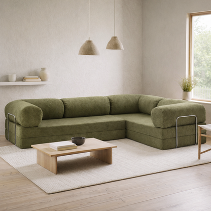 Canapé d'angle fermé modulable velours côtelé 300X200 vert olive