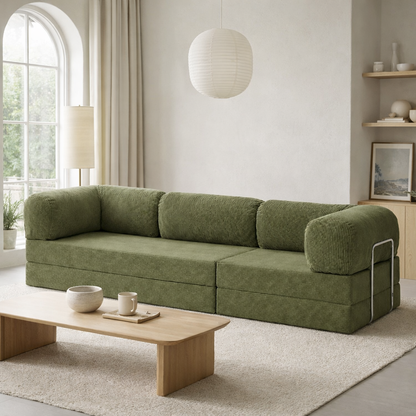 Canapé modulable velours côtelé 300X100 vert olive