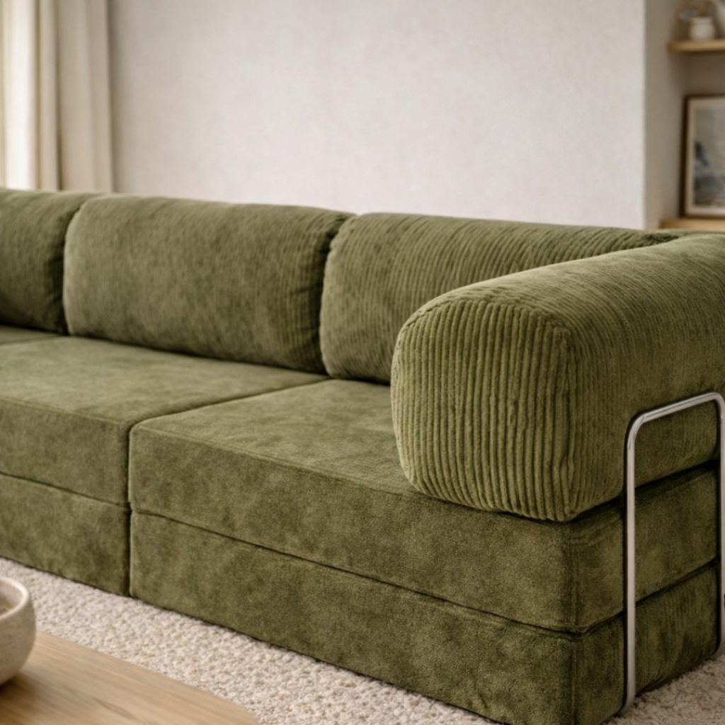 Canapé modulable velours côtelé 300X100 vert olive