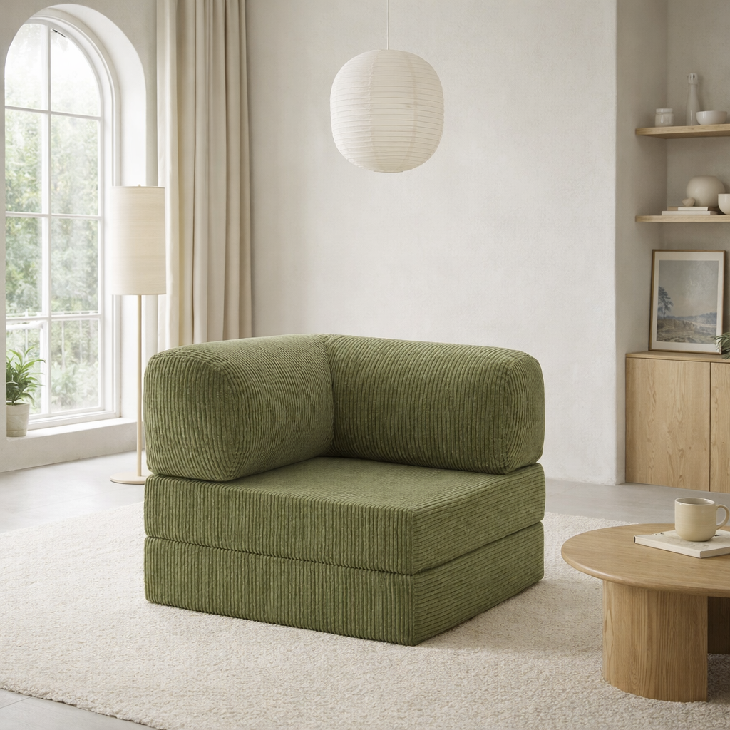 Fauteuil modulable velours côtelé 100X100 vert olive