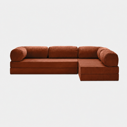 Canapé d'angle modulable velours côtelé 300X200 rouge brique