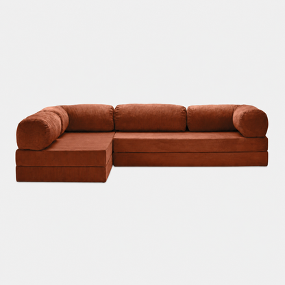 Canapé d'angle modulable velours côtelé 300X200 rouge brique