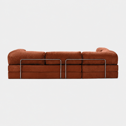 Canapé d'angle modulable velours côtelé 300X200 rouge brique