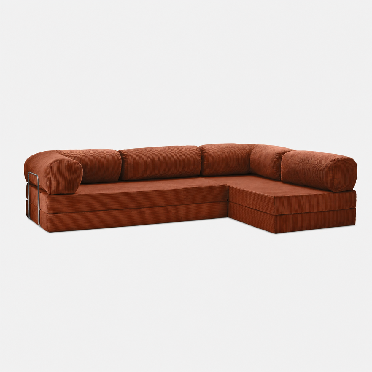 Canapé d'angle modulable velours côtelé 300X200 rouge brique