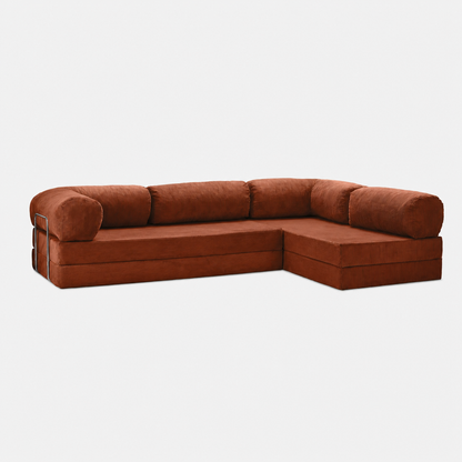 Canapé d'angle modulable velours côtelé 300X200 rouge brique