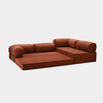 Canapé d'angle modulable velours côtelé 300X200 rouge brique