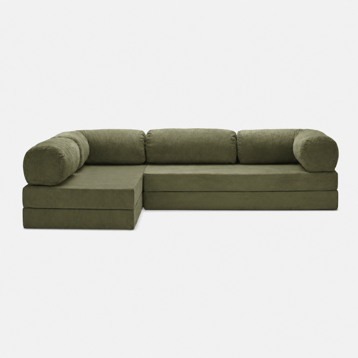 Canapé d'angle modulable velours côtelé 300X200 vert olive