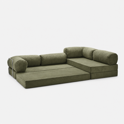 Canapé d'angle modulable velours côtelé 300X200 vert olive