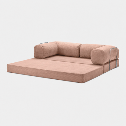Canapé modulable velours côtelé 200X100 rose poudré