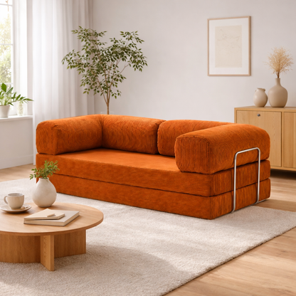 Canapé modulable velours côtelé 200X100 brun/orangé
