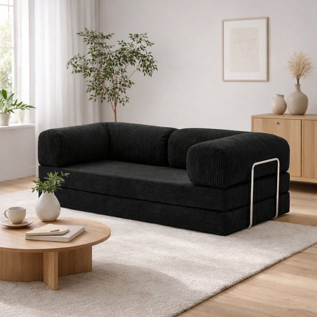 Canapé modulable velours côtelé 200X100 noir